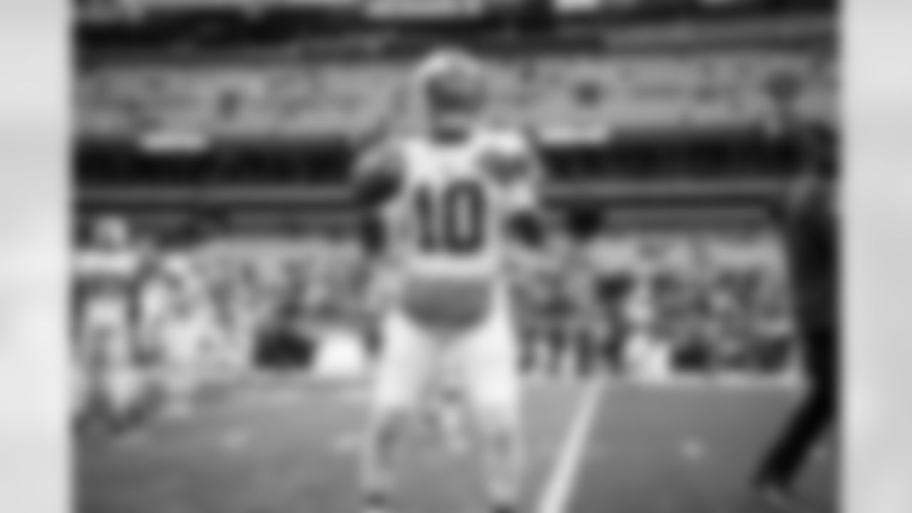 Quarterback P.J. Walker (10) before a NFL football game between the San Francisco 49ers and Cleveland Browns on October 15, 2023 at Cleveland Browns Stadium.