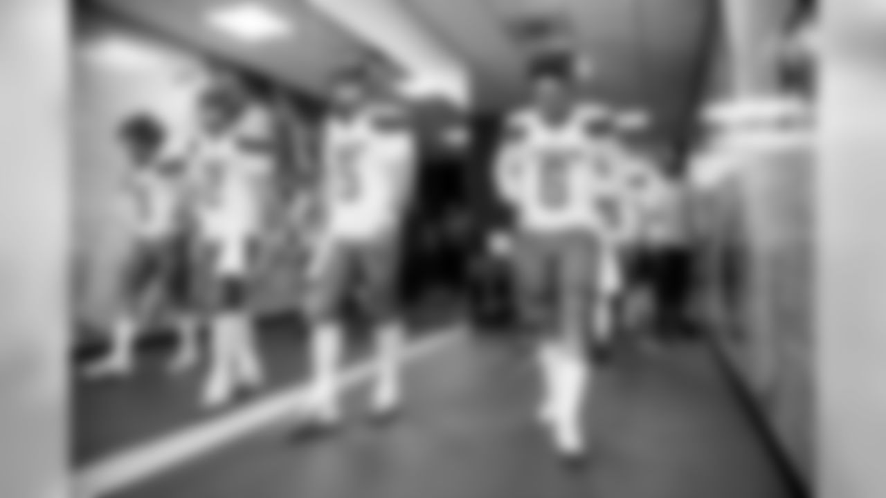 Quarterbacks Drew Stanton (5) and Baker Mayfield (6) leave the locker room before the Redskins vs. Browns preseason game.