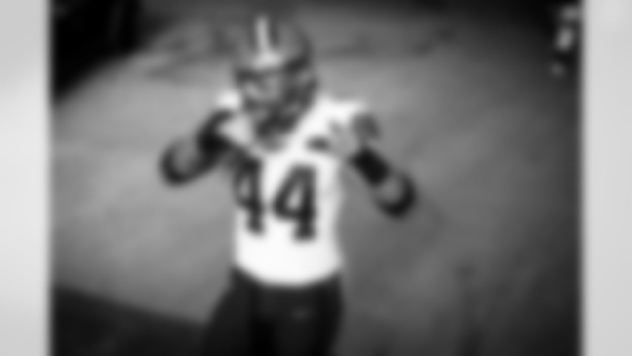Linebacker Sione Takitaki (44) before a NFL football game between the Cleveland Browns and Tennessee Titans on December 6, 2020 at Nissan Stadium. The Browns won 41 - 35.