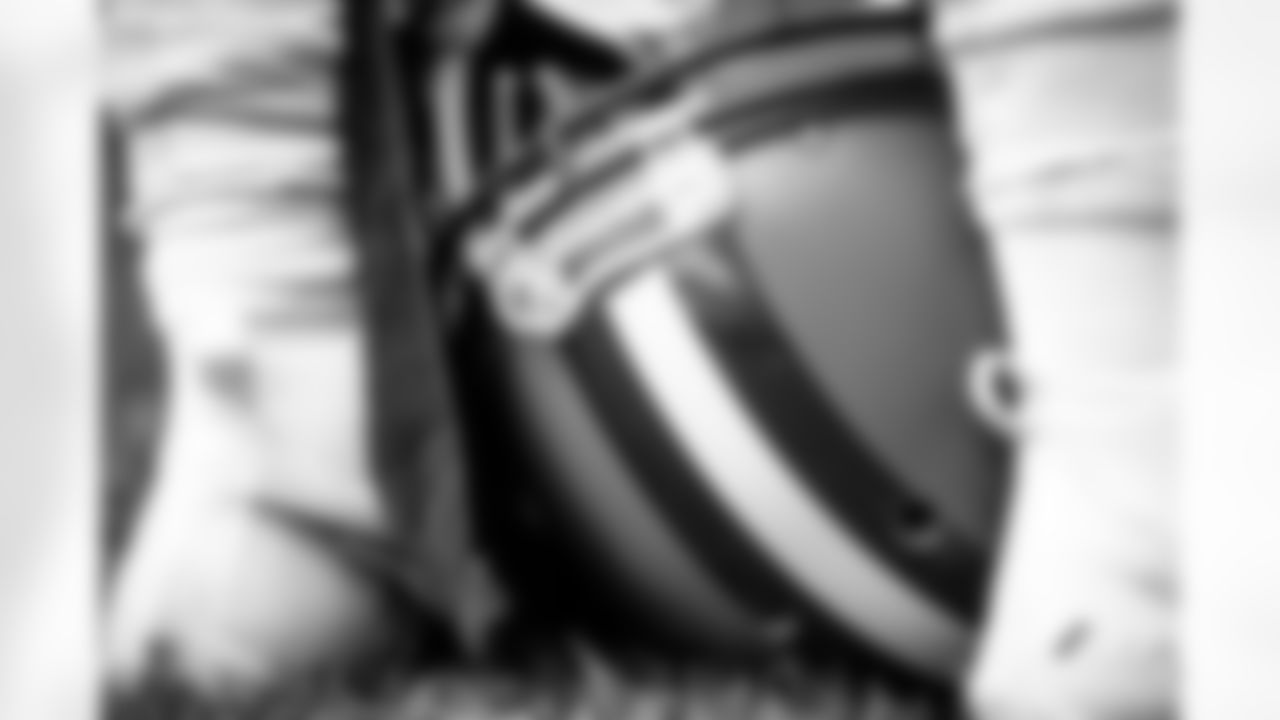 A helmet during the fourteenth day of training camp on August 17, 2021.