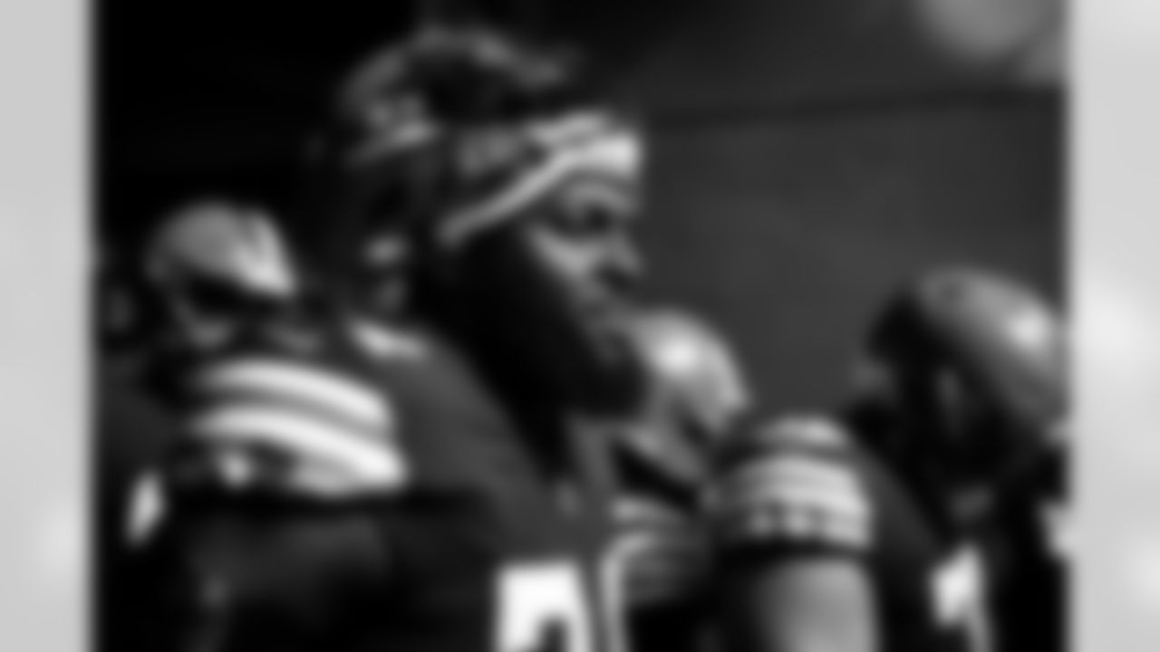 Offensive tackle Chris Hubbard (74) before a NFL football game between the Cleveland Browns and Miami Dolphins on November 13, 2022 at Hard Rock Stadium. The Browns lost 17-39.