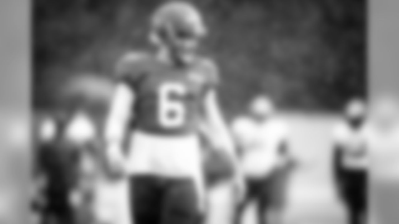 Quarterback Baker Mayfield (6) during practice on August 17, 2020