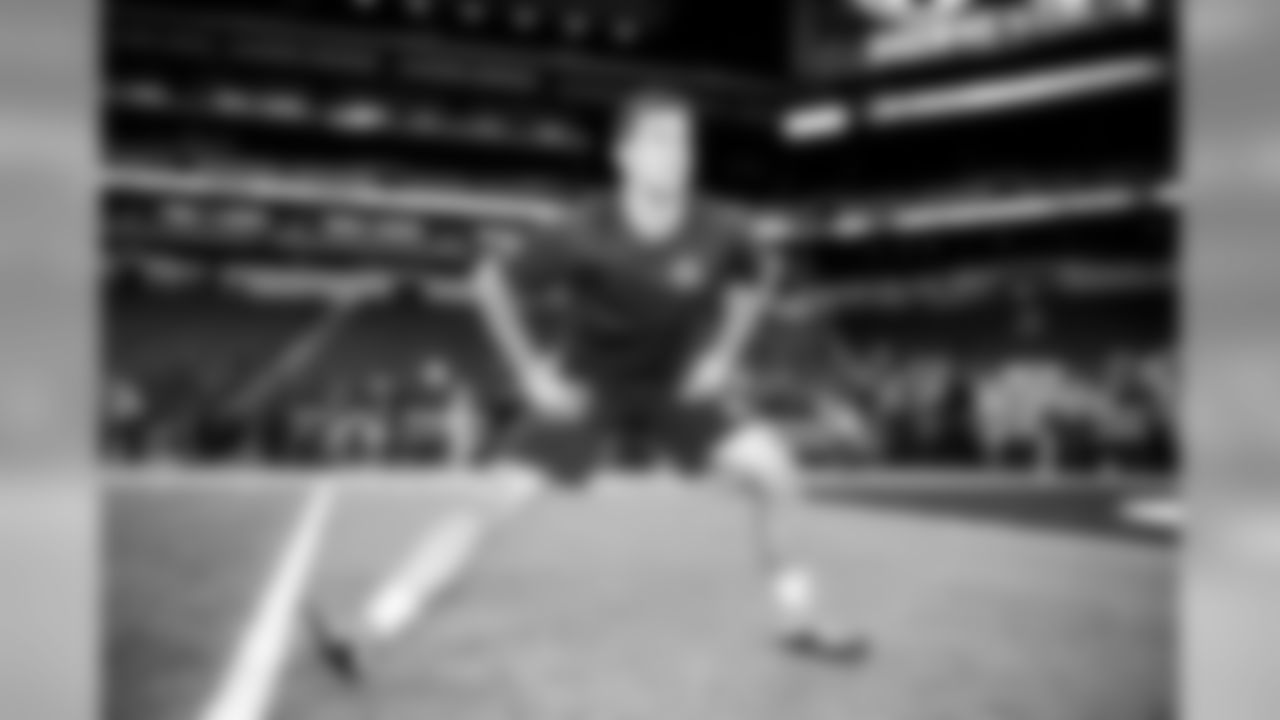 Quarterback David Blough (9) warms up before the Browns vs. Colts preseason game.