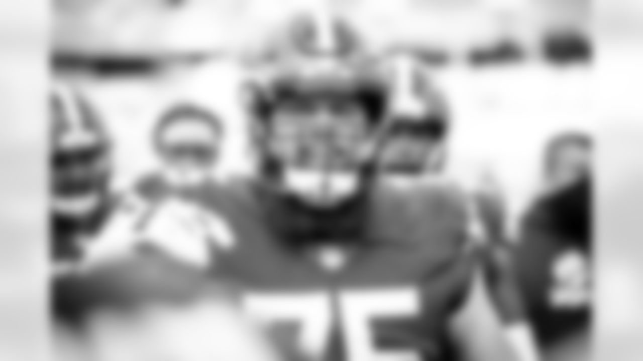Offensive guard Joel Bitonio (75) before a NFL football game between the Indianapolis Colts and Cleveland Browns on October 11, 2020 at FirstEnergy Stadium. The Browns won 32-23.