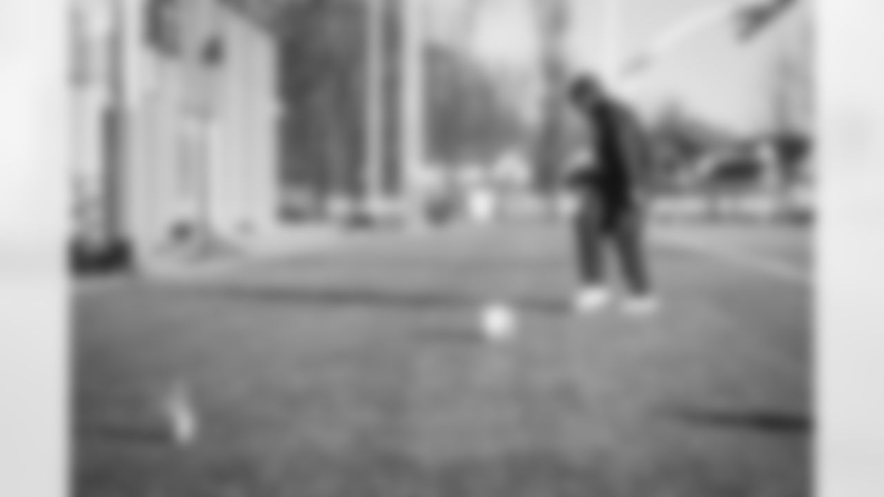 Defensive end Myles Garrett (95) plays soccer after practice at CrossCountry Mortgage Campus on November 23, 2022.