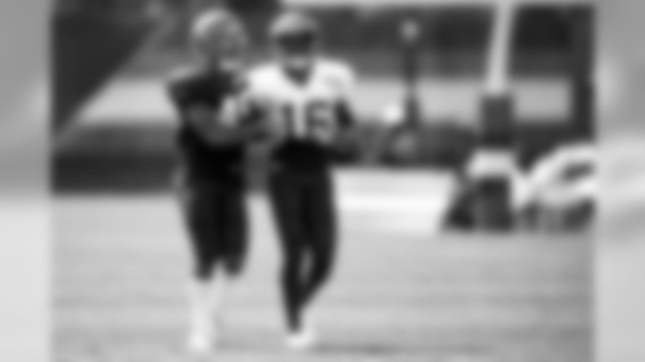 Safety J.T. Hassell (49) and Wide Receiver Ishmael Hyman (16) during practice on August 26, 2019