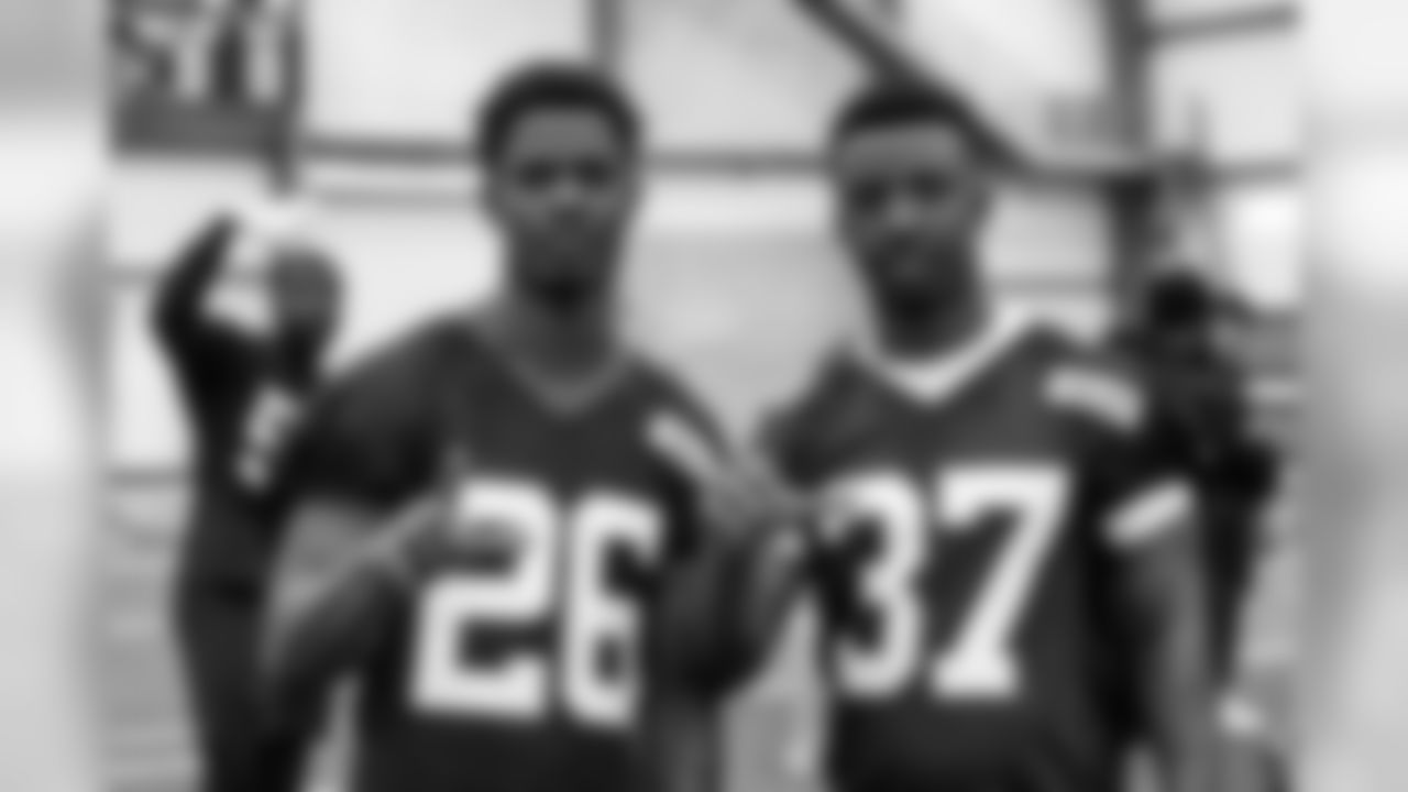 Cornerback Greedy Williams (26) and Cornerback Donnie Lewis Jr. (37) during the sixth practice of OTAs on May 23, 2019.