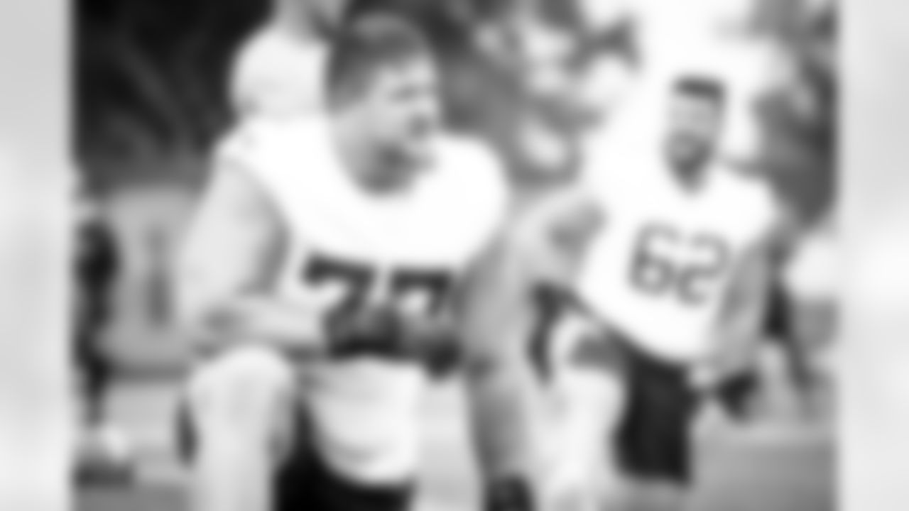 Offensive guard Wyatt Teller (77) during the fourteenth day of training camp on August 17, 2021.