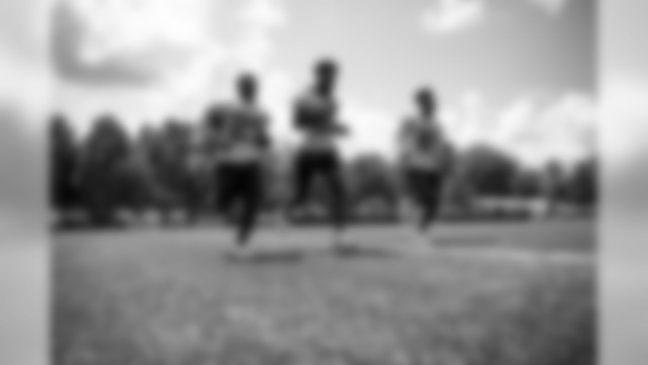 Running Back Duke Johnson Jr. (29), Wide receiver Jarvis Landry (80) and Wide receiver Rashard Higgins (81) during a conditioning test on July 24, 2019.