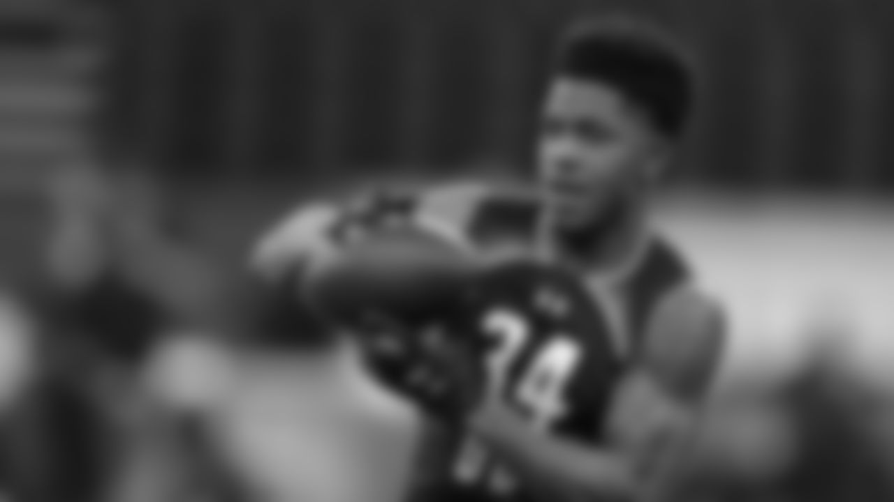 LSU defensive back Greedy Williams runs a drill during the NFL football scouting combine, Monday, March 4, 2019, in Indianapolis. (AP Photo/Darron Cummings)