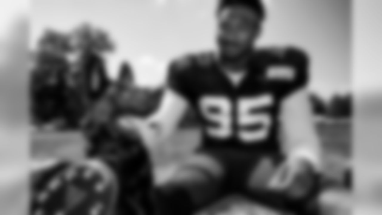 Gohan and Defensive end Myles Garrett (95) during the fourth day of training camp on July 28, 2019.