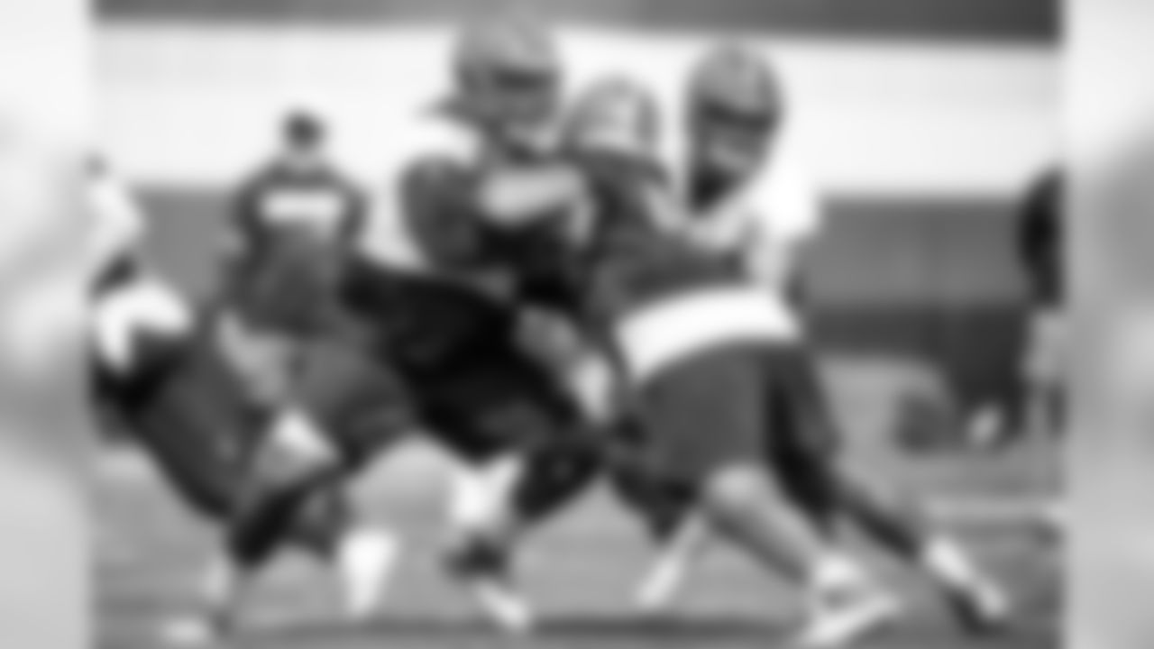 Offensive guard Justin McCray (67) and Center JC Tretter (64) during practice on September 10, 2019.