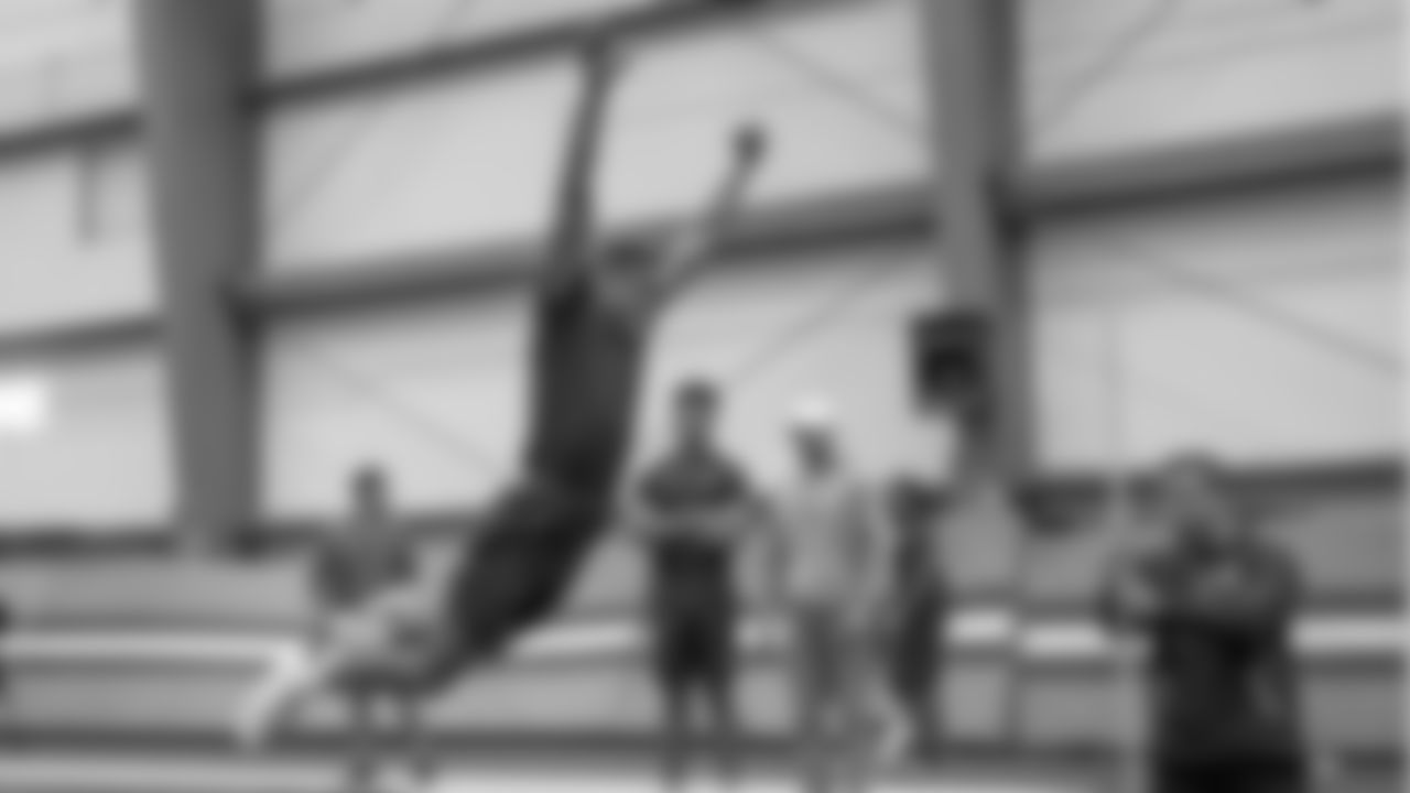Local prospects participate during the Browns' local pro day on Friday in Berea.