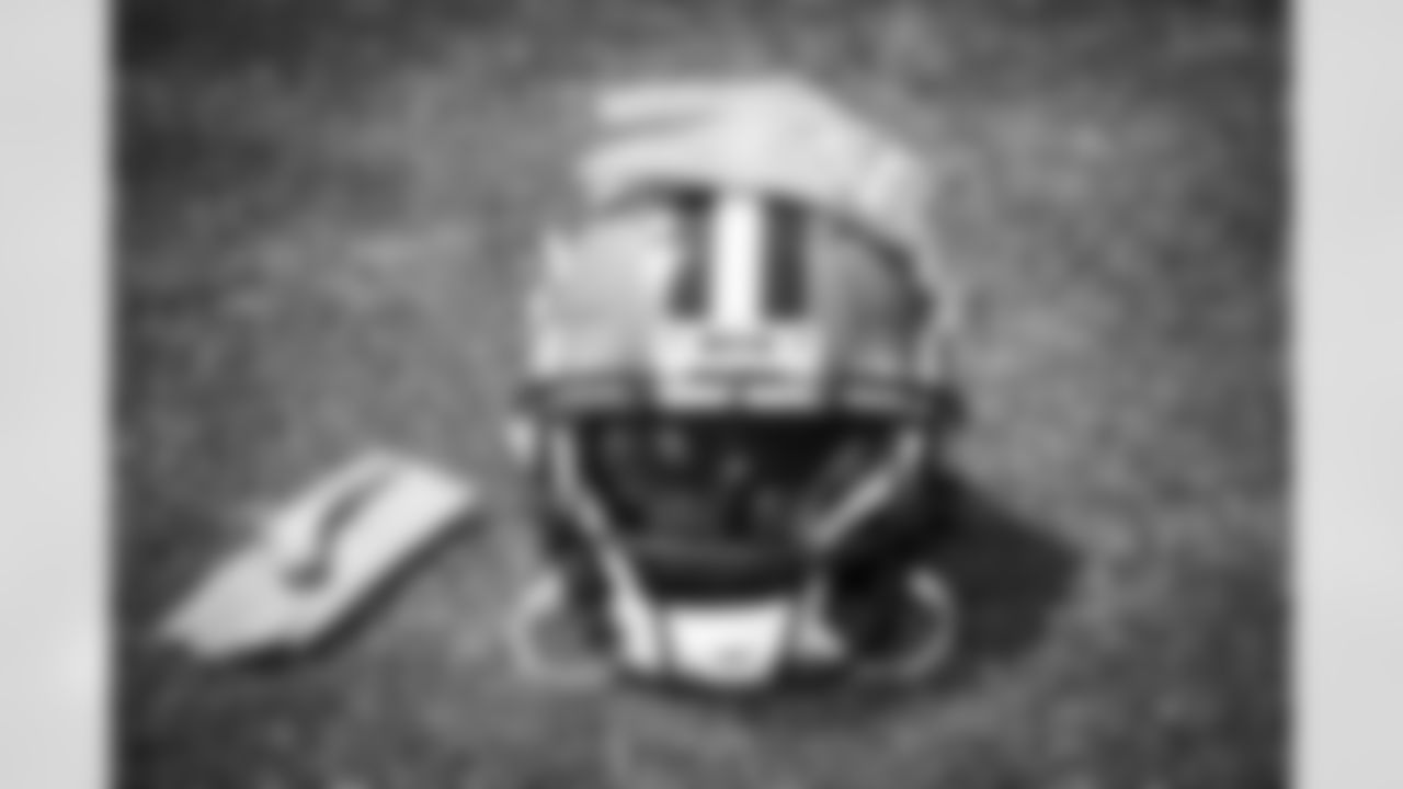 A helmet during the fifth day of training camp on August 2, 2021.