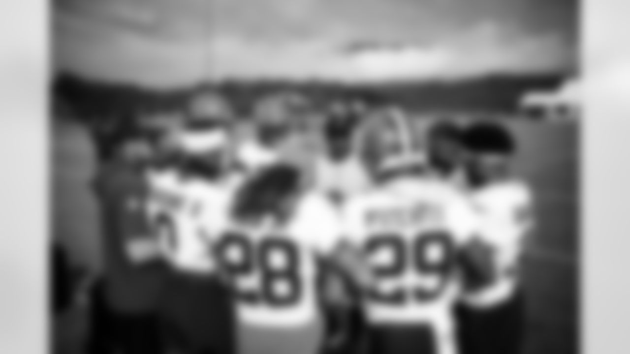 Cornerbacks Coach Brandon Lynch and the defensive backs during Day 6 of Training Camp at The Greenbrier on July 30, 2023.