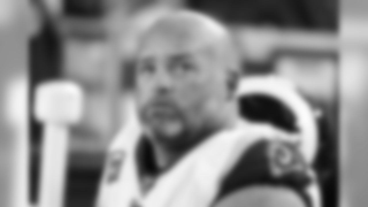 Los Angeles Rams tackle Andrew Whitworth (77) watches from the sideline during an NFL game against the San Francisco 49ers, Saturday, Dec. 21, 2019, in Santa Clara, Calif. The 49ers defeated the Rams 34-31. (Kevin Terrell via AP)