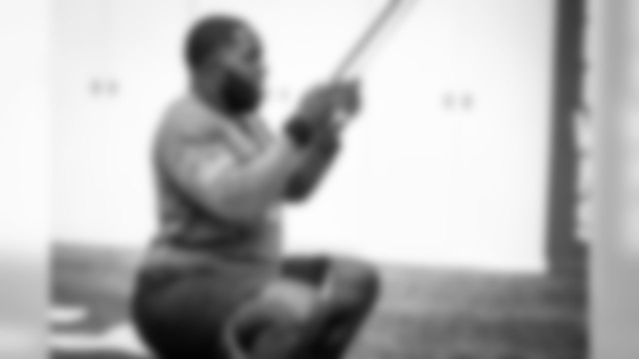 Offensive tackle Chris Hubbard (74) during workouts on August 4, 2020