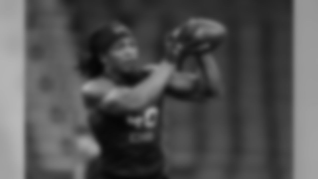 FILE - In this March 1, 2020, file photo, Lenoir-Rhyne defensive back Kyle Dugger runs a drill at the NFL football scouting combine in Indianapolis. Dugger made Hickory, North Carolina, a must stop for NFL scouts last fall. (AP Photo/Michael Conroy)