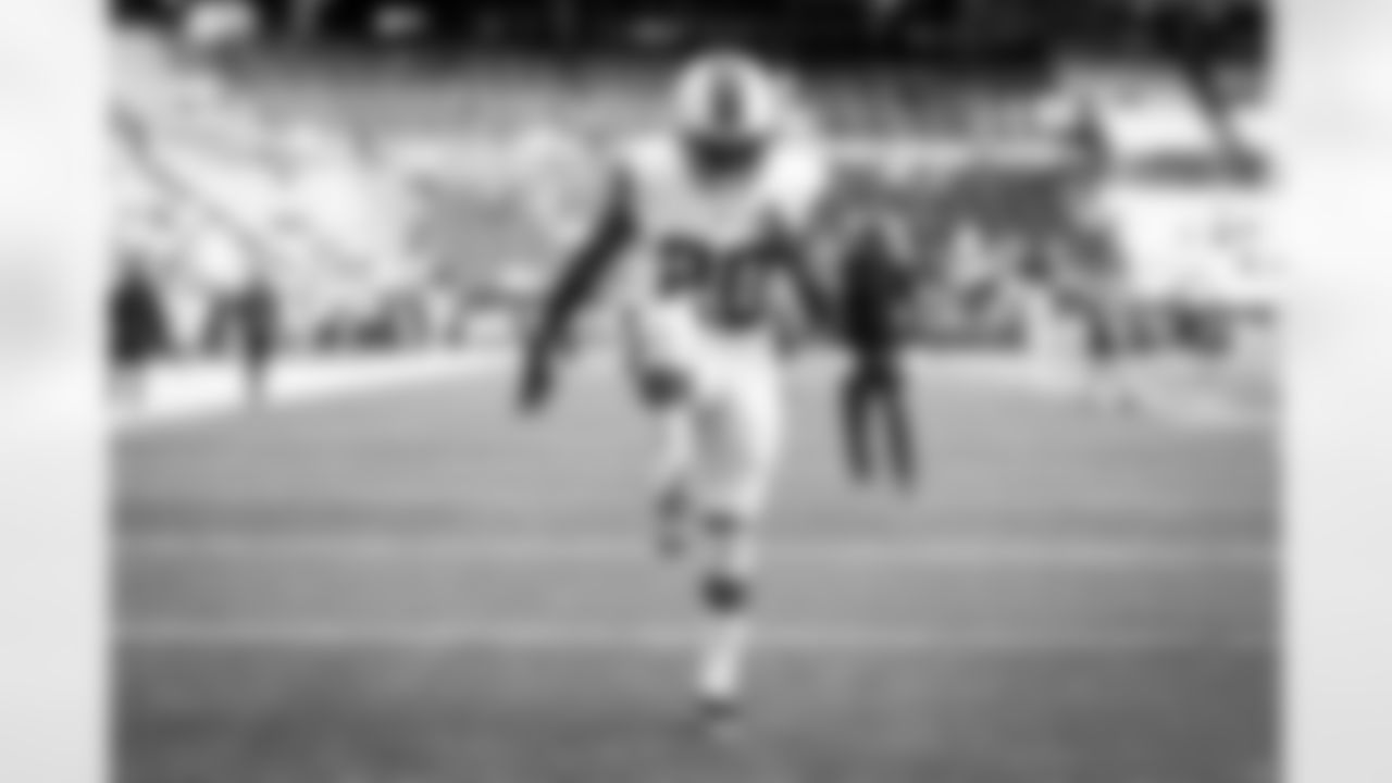 Running back Pierre Strong Jr. (20) before a NFL football game between the San Francisco 49ers and Cleveland Browns on October 15, 2023 at Cleveland Browns Stadium.