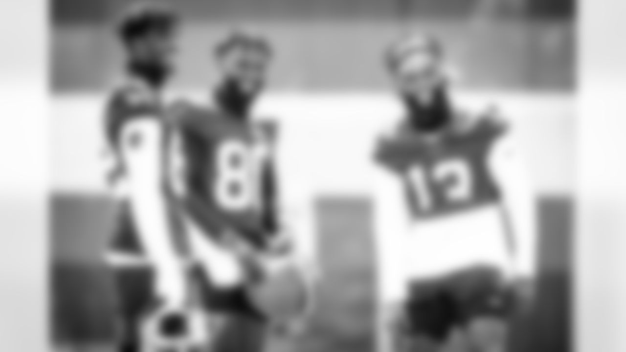 Wide receivers Rashard Higgins (82), Jarvis Landry (80) and Odell Beckham Jr. (13) during the first day of minicamp on June 15, 2021.