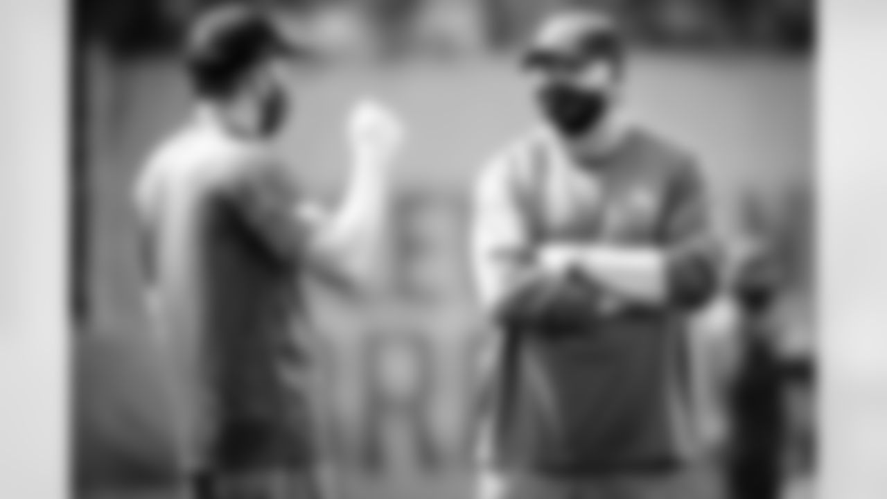 Offensive Coordinator Alex Van Pelt and Head Coach Kevin Stefanski during practice on September 2, 2020