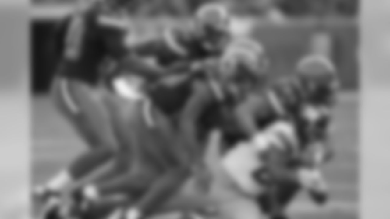 The Browns defense makes a tackle.