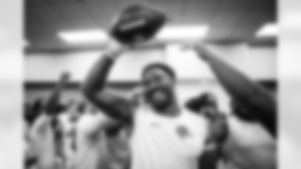 Defensive end Myles Garrett (95) after a NFL football game between the Cleveland Browns and Indianapolis Colts on October 22, 2023 at Lucas Oil Stadium. The Browns won 39-38.