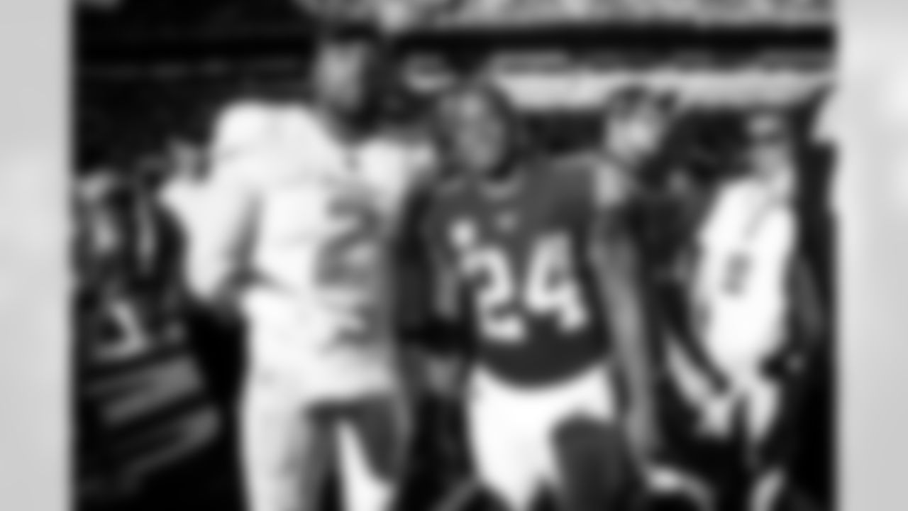 Dolphins linebacker Bradley Chubb (2) and Running back Nick Chubb (24) after a NFL football game between the Cleveland Browns and Miami Dolphins on November 13, 2022 at Hard Rock Stadium. The Browns lost 17-39.