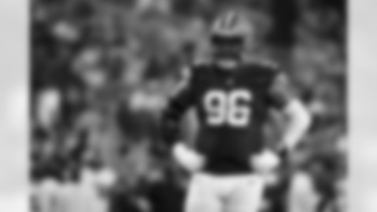 Defensive tackle Jordan Elliott (96) during the Hall of Fame Game between the New York Jets and Cleveland Browns on August 3, 2023 at Tom Benson Hall of Fame Stadium.