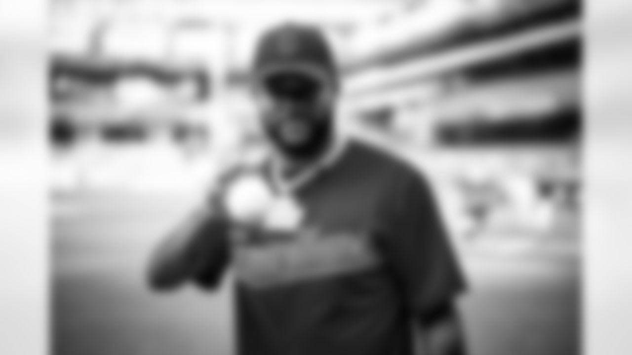 Safety Juan Thornhill (1) visited Progressive Field to throw out the ceremonial first pitch before the Cleveland Guardians played the Chicago White Sox on May 23, 2023.