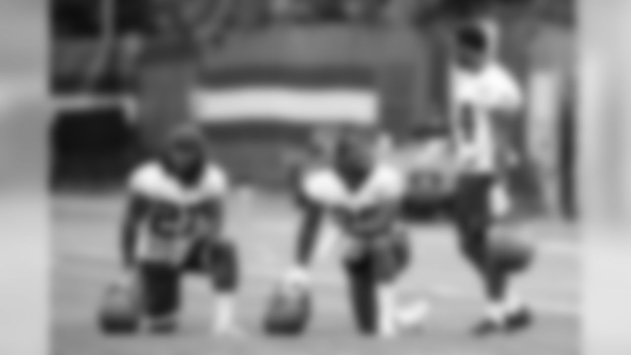 Running Back Kareem Hunt (27), Running Back Nick Chubb (24) and Running Back Duke Johnson Jr. (29) during the first day of minicamp on June 4, 2019.