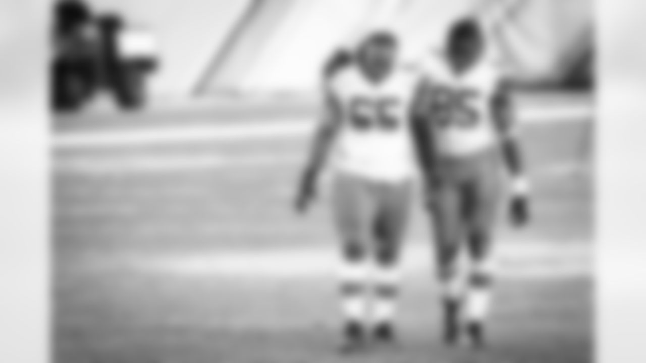 Defensive tackle Larry Ogunjobi (65) and Tight end David Njoku (85) after a NFL wild-card playoff football game between the Cleveland Browns and Pittsburgh Steelers on January 10, 2021 at Heinz Field. The Browns won 48-37.