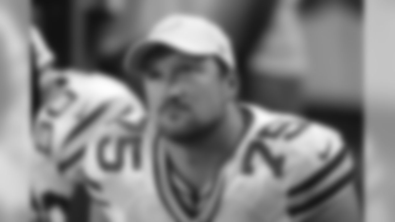 In this Sept. 5, 2019 photo Green Bay Packers offensive tackle Bryan Bulaga sits on the bench during an NFL football game against the Chicago Bears in Chicago. Packers coach Matt LaFleur isn’t ready yet to rule out starting right tackle Bryan Bulaga for Sunday’s game at the New York Giants. LaFleur said Wednesday, Nov. 27, 2019 that he would take the week to figure out the best combination of starting five for the offensive line. LaFleur said Bulaga, who left in the first quarter of Sunday night’s 37-8 loss in San Francisco with a knee injury, could still be a part of the equation up front. (AP Photo/Charles Rex Arbogast)