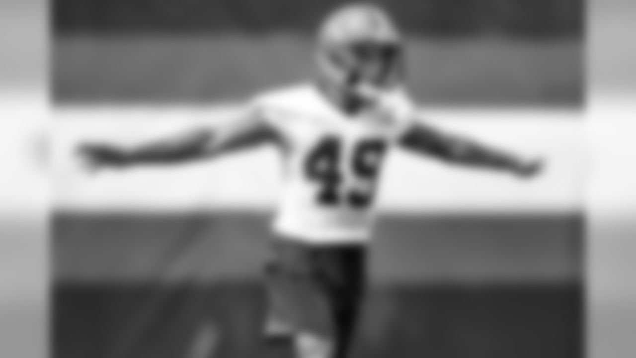 Safety J.T. Hassell (49) during practice on September 2, 2019