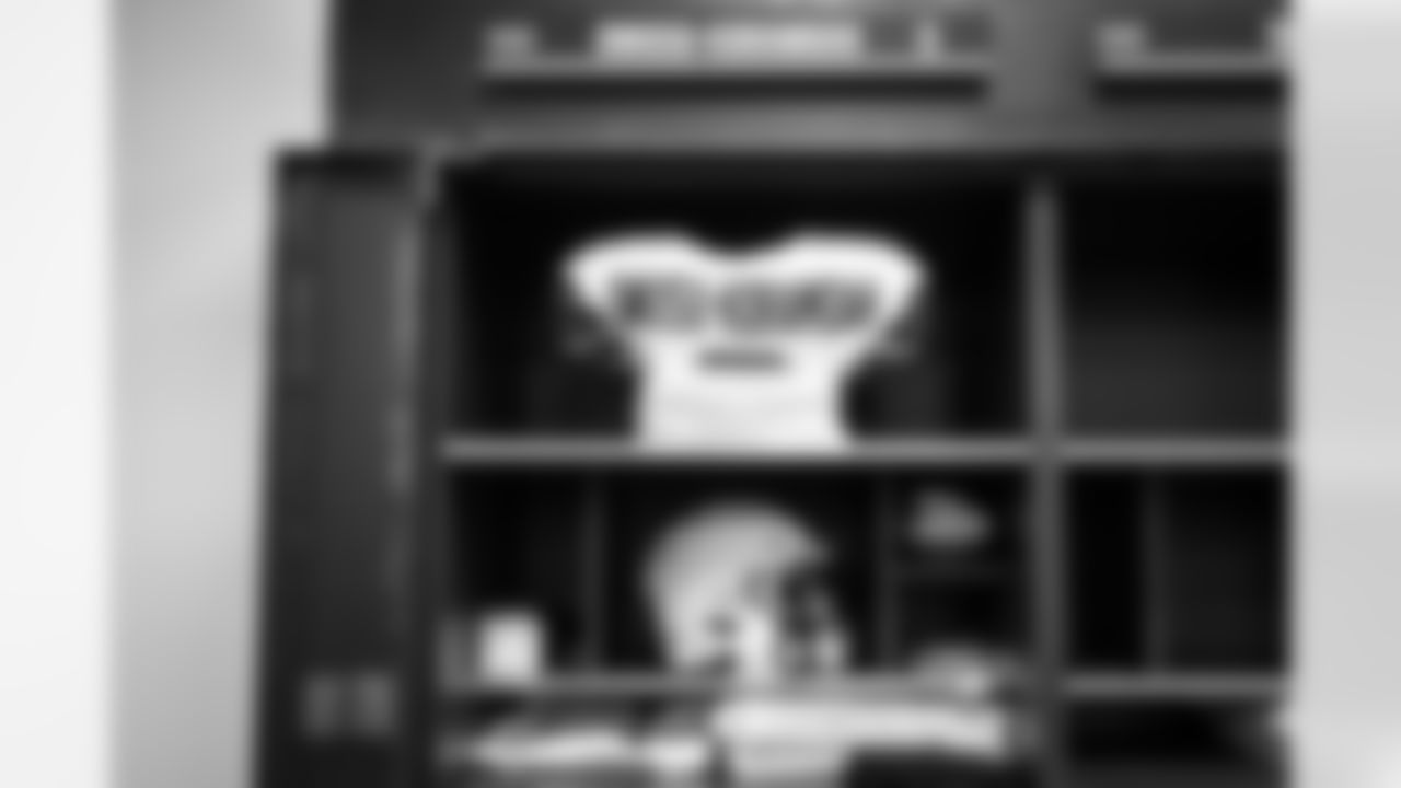The locker room before a NFL football game between the San Francisco 49ers and Cleveland Browns on October 15, 2023 at Cleveland Browns Stadium.