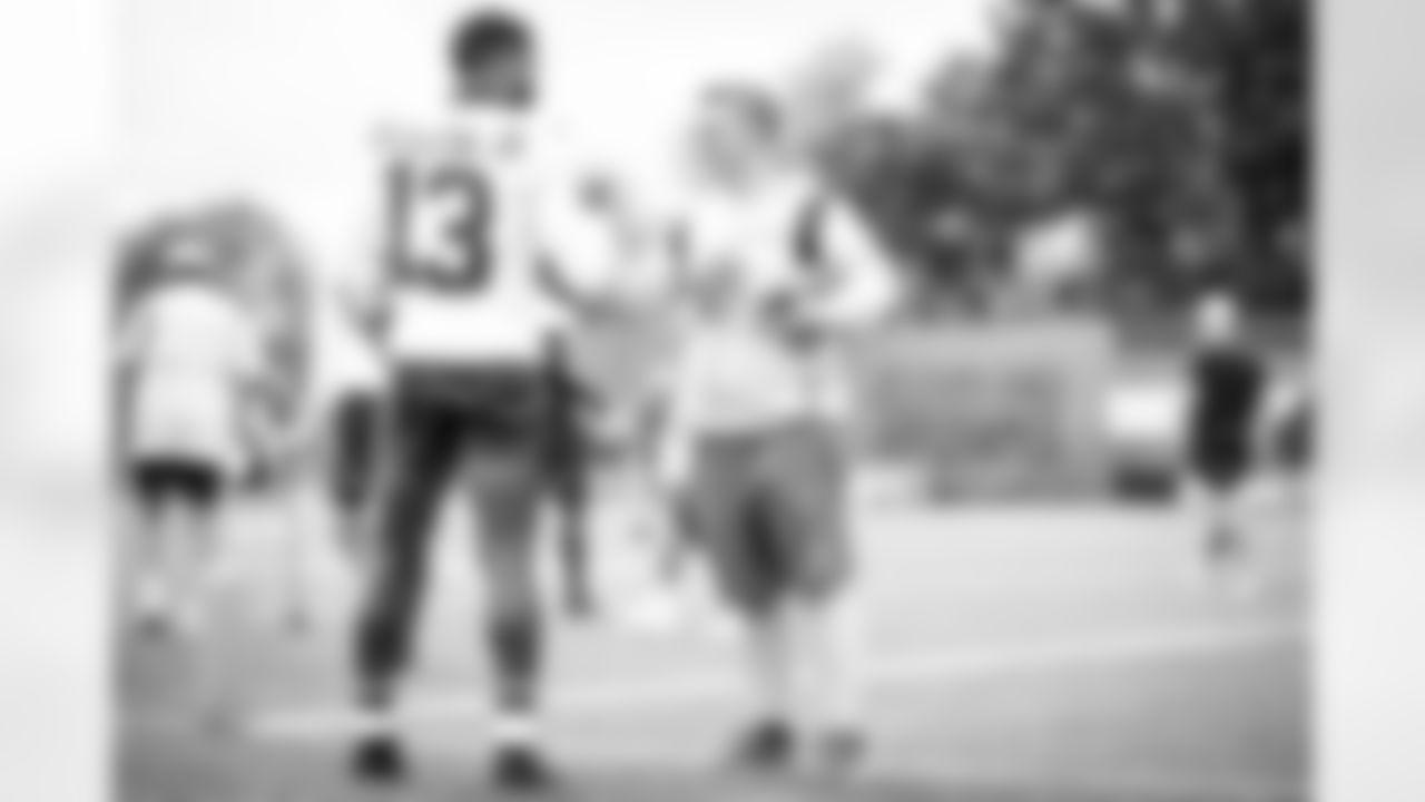 Chief of Staff Callie Brownson and Wide receiver Odell Beckham Jr. (13) during the fifteenth day of training camp on August 18, 2021.