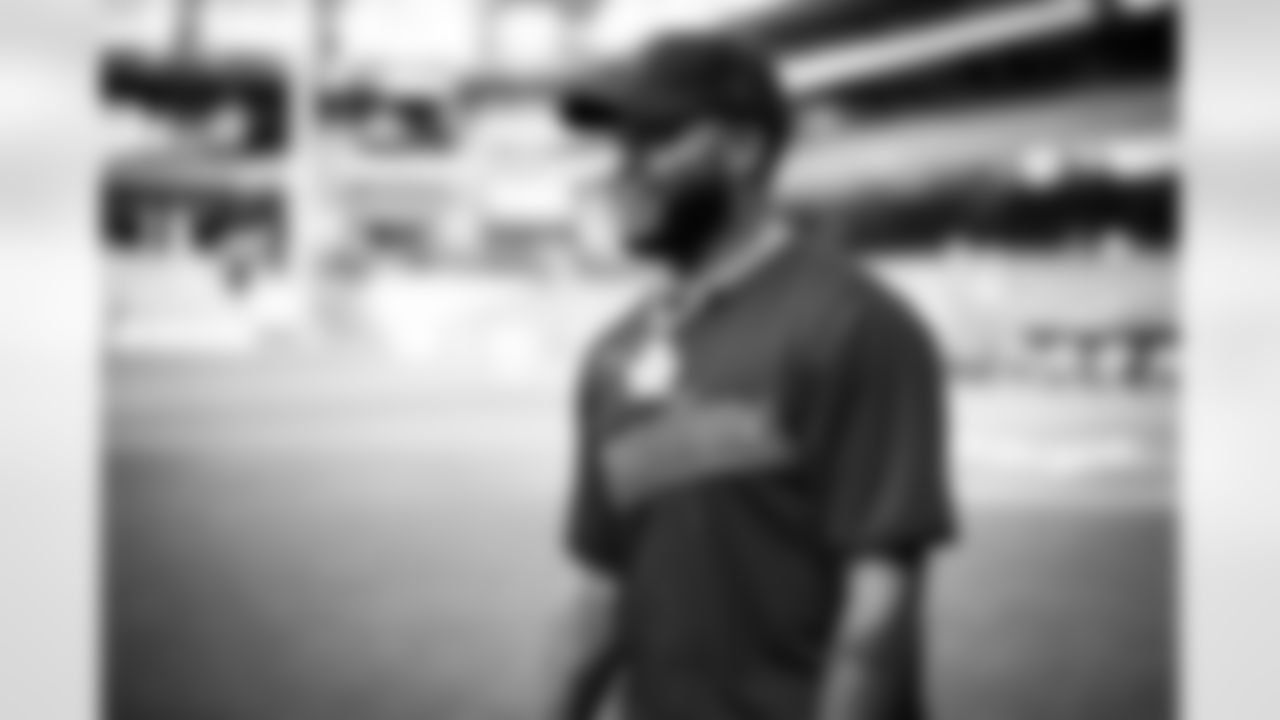 Safety Juan Thornhill (1) visited Progressive Field to throw out the ceremonial first pitch before the Cleveland Guardians played the Chicago White Sox on May 23, 2023.
