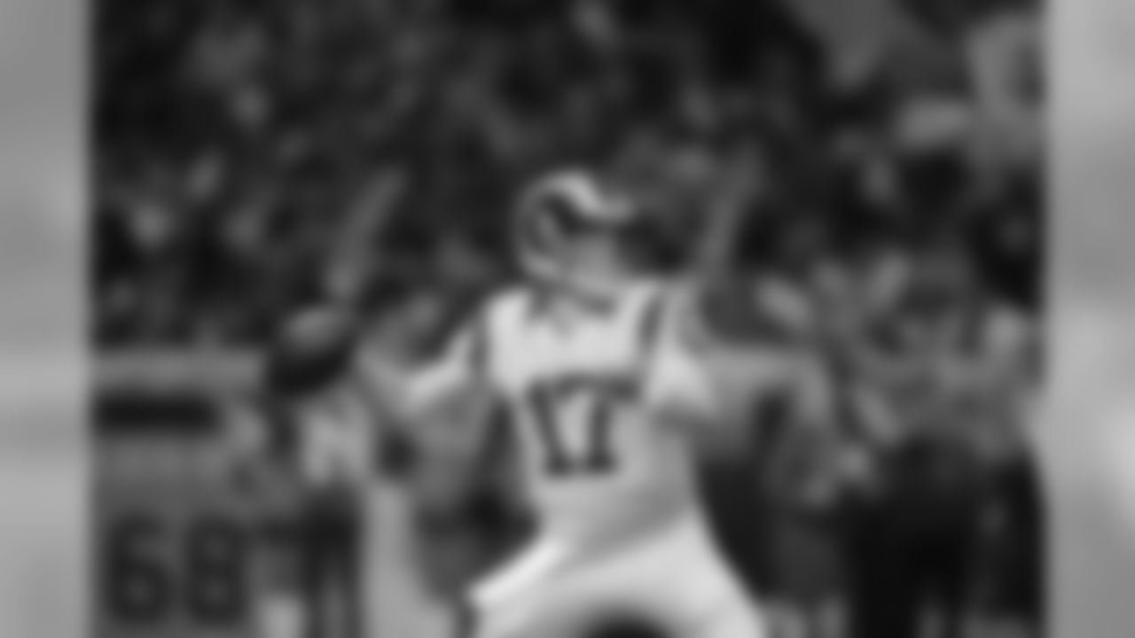 St. Louis Rams quarterback Case Keenum (17) throws during the NFL regular season game against the Tampa Bay Buccaneers on Thursday, Dec. 17, 2015 in St. Louis. The Rams won, 31-23. (Ric Tapia via AP)