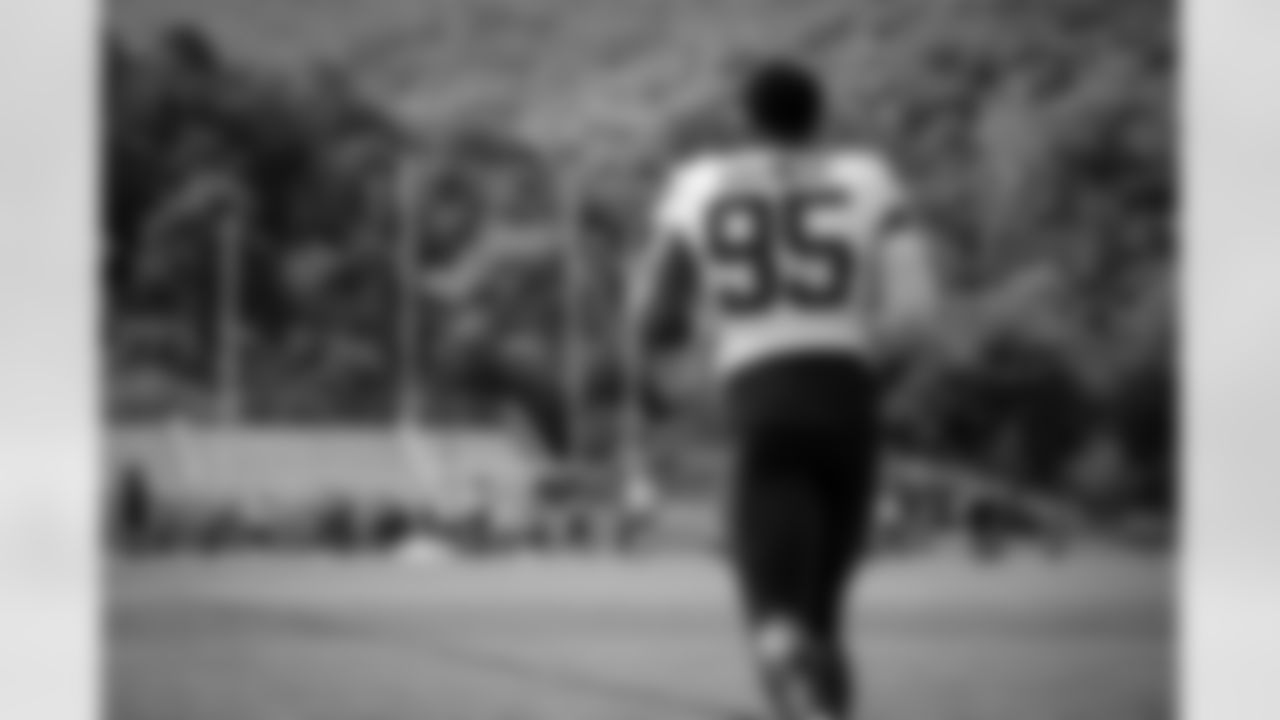 Defensive end Myles Garrett (95) during Day 3 of Training Camp at The Greenbrier on July 27, 2023.