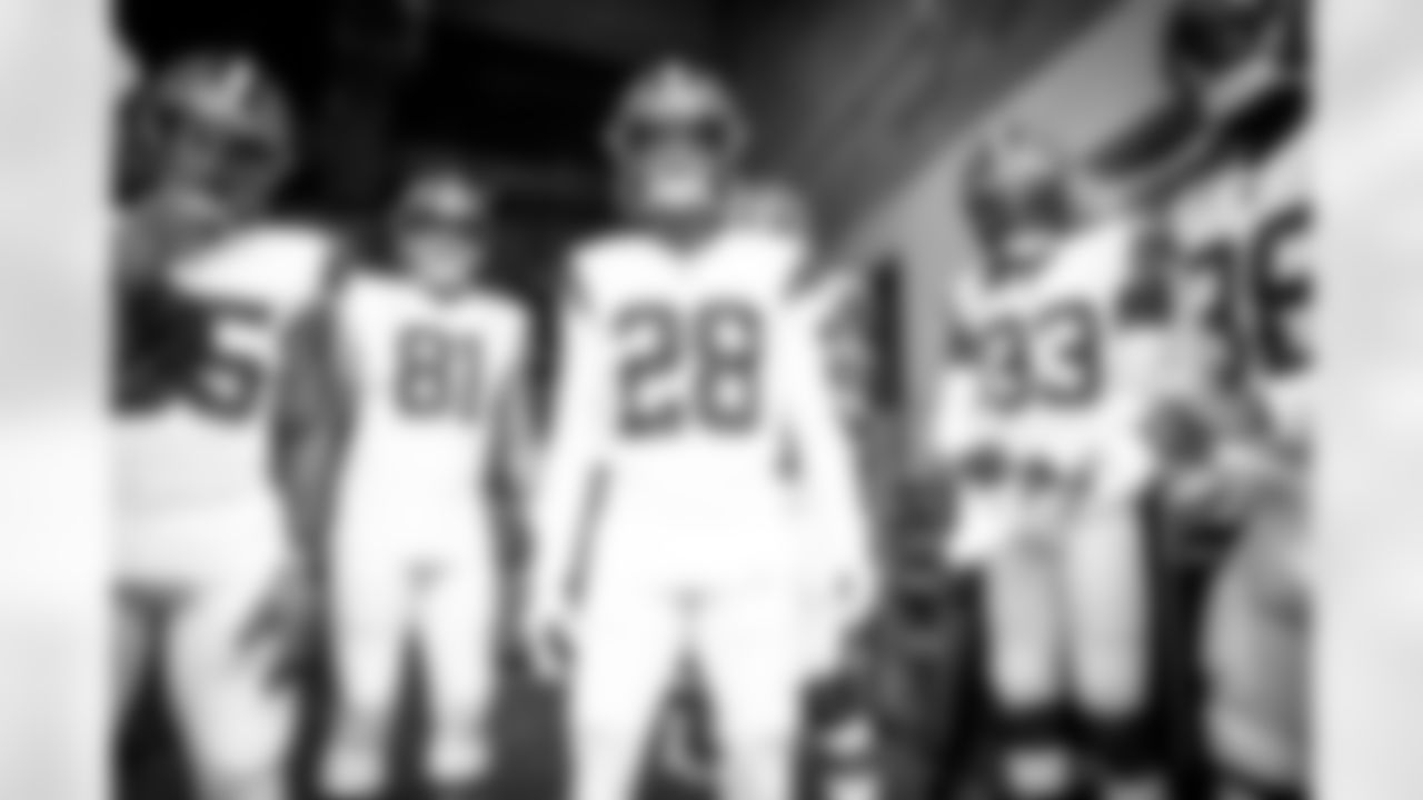 Cornerback Kevin Johnson (28), Tight end Austin Hooper (81) and Safety Ronnie Harrison (33) before a NFL football game between the Cleveland Browns and Jacksonville Jaguars on November 29, 2020 at TIAA Bank Field. The Browns won 27-25.