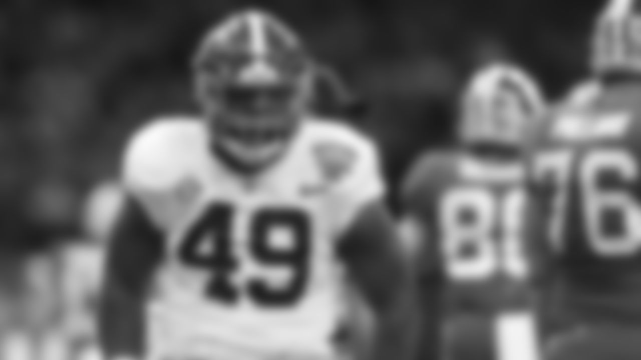 FILE - In this Jan. 1, 2018, file photo, Alabama defensive lineman Isaiah Buggs celebrates a defensive stop in the first half of the Sugar Bowl NCAA college football game against Clemson in New Orleans. Buggs has powered one of the nation's best pass rushers to help out No. 1 Alabama's young secondary. (AP Photo/Butch Dill, File)