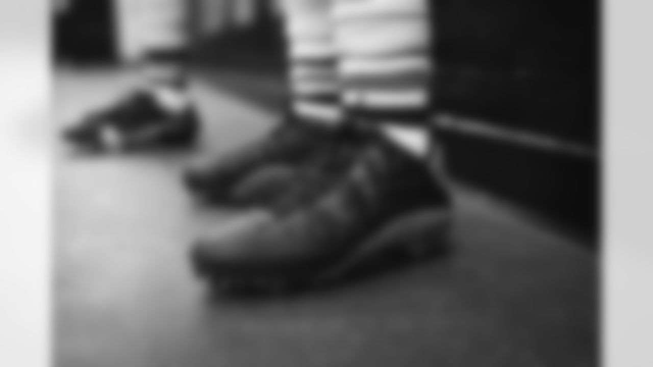 Cleats before a NFL football game between the New England Patriots and Cleveland Browns on October 16, 2022 at FirstEnergy Stadium.