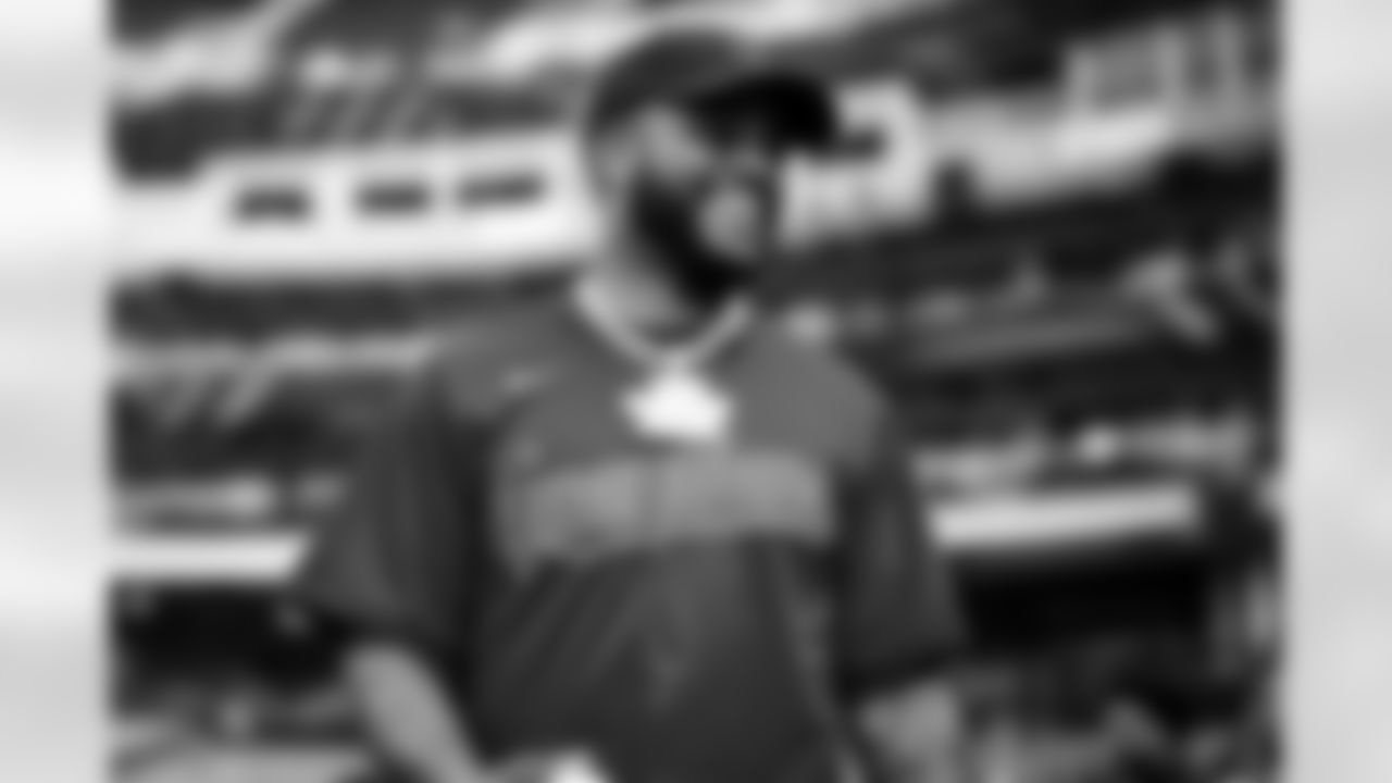 Safety Juan Thornhill (1) visited Progressive Field to throw out the ceremonial first pitch before the Cleveland Guardians played the Chicago White Sox on May 23, 2023.