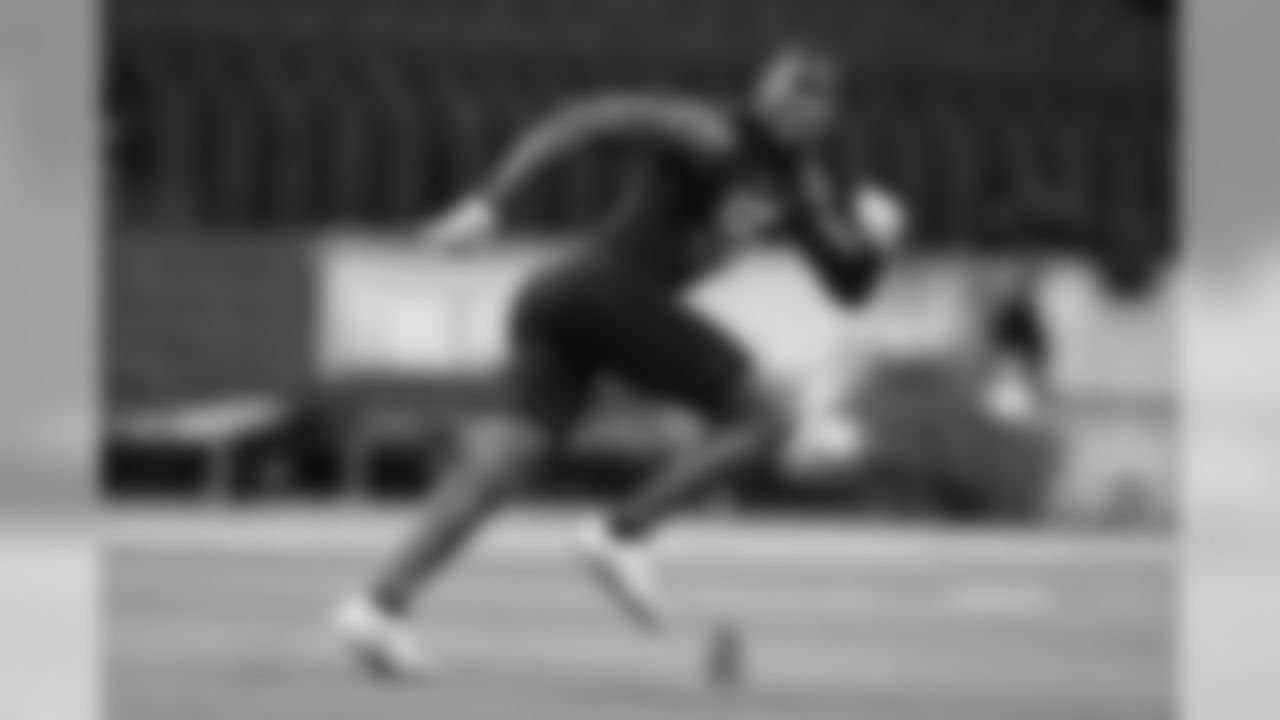 Georgia defensive back J.R. Reed participates in a drill during the NFL football scouting combine, Sunday, March 1, 2020, in Indianapolis. (Aaron M. Sprecher via AP)