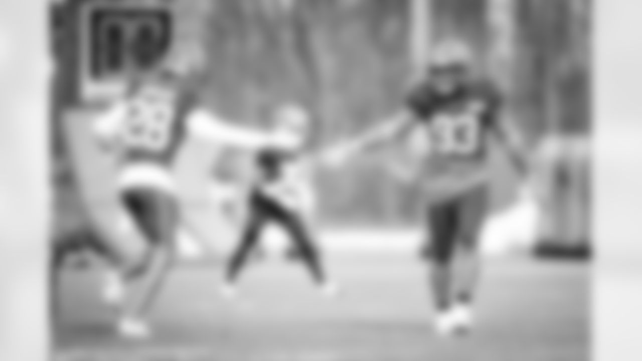 Linebacker B.J. Goodson (93) and Cornerback Kevin Johnson (28) during practice on December 23, 2020