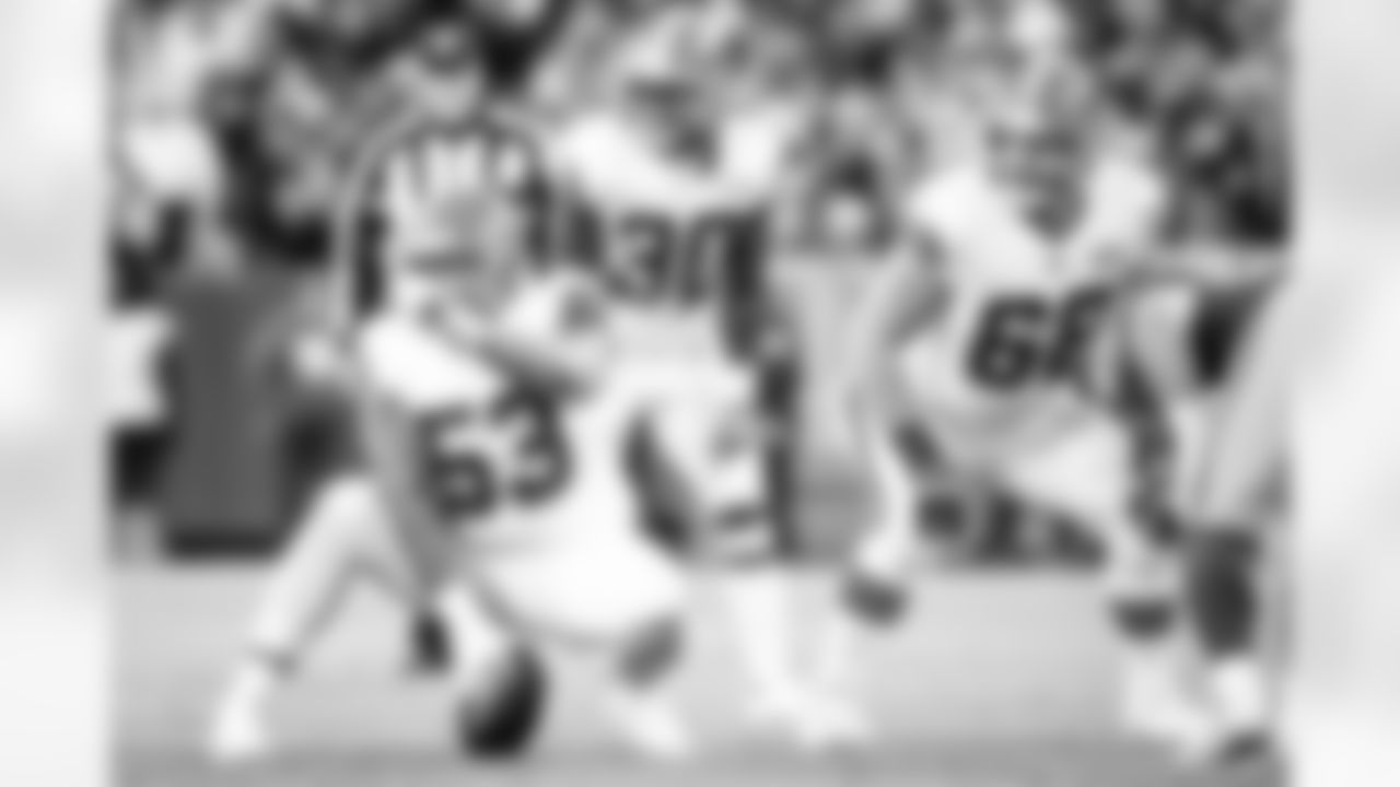 Center Nick Harris (53) and Offensive tackle Michael Dunn (68) during a NFL football game between the Cleveland Browns and Green Bay Packers on December 25, 2021 at Lambeau Field. The Browns lost 22-24.
