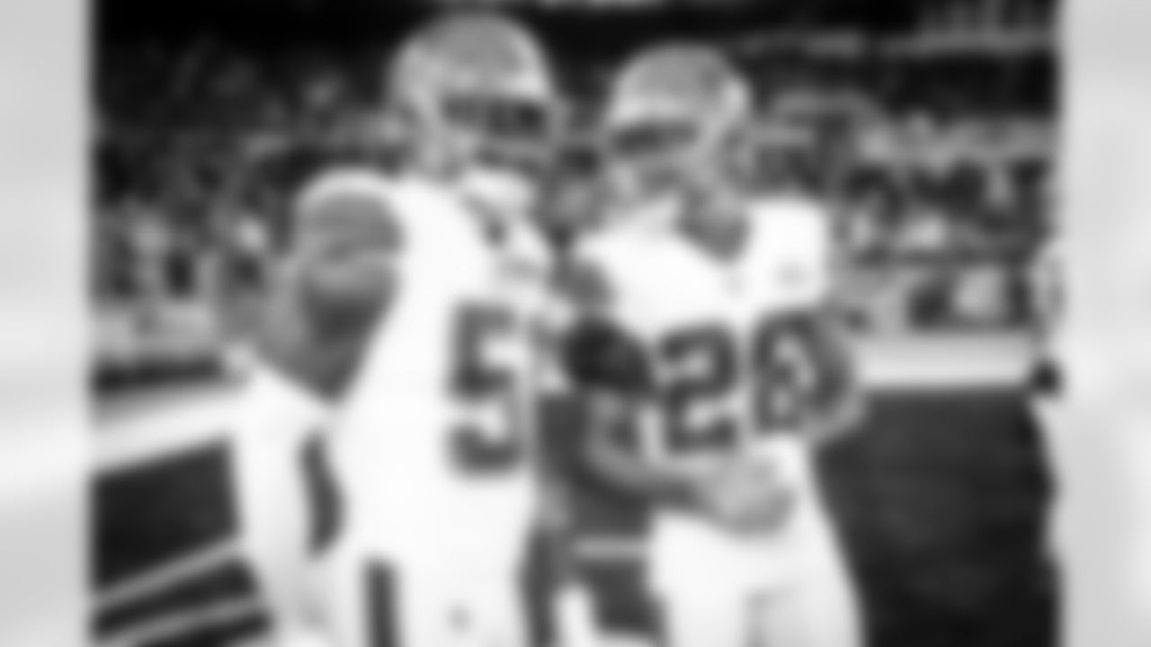 Linebacker Mack Wilson (51) and Cornerback Greedy Williams (26) before a NFL football game between the Cleveland Browns and Baltimore Ravens on Sunday Night Football on November 28, 2021 at M&T Bank Stadium. The Browns lost 10-16.