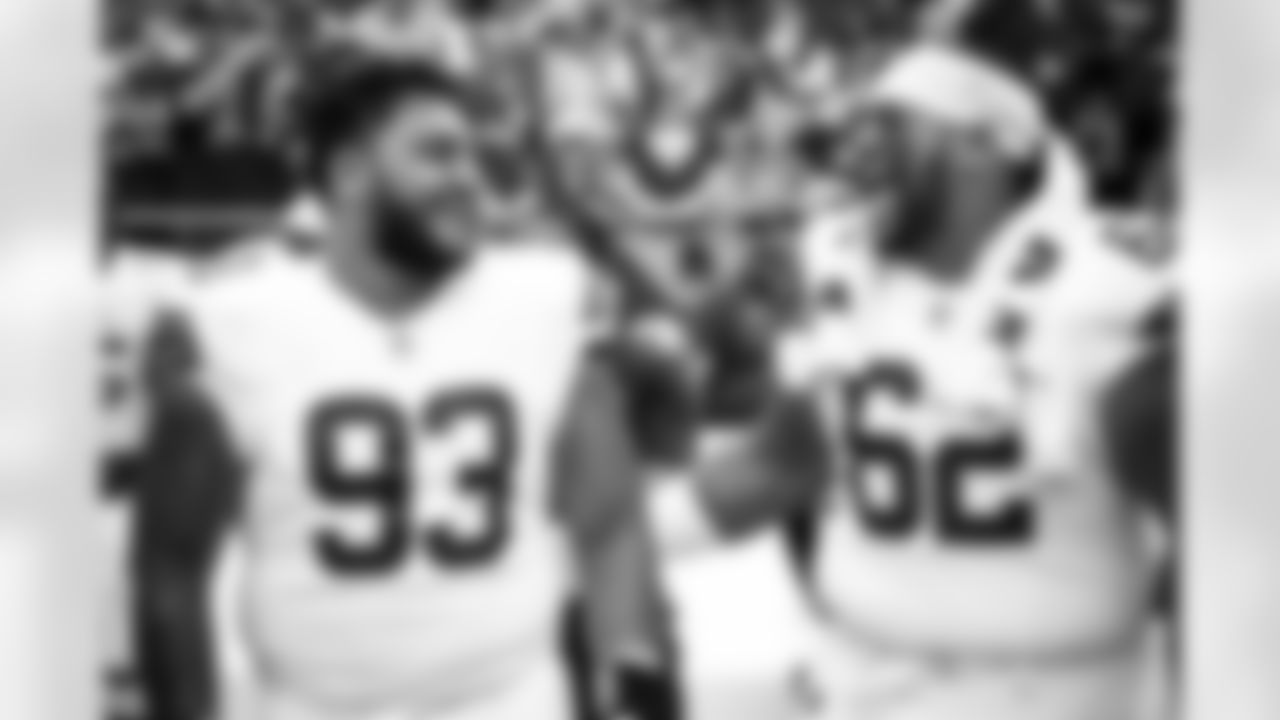 Defensive tackle Tommy Togiai (93) and Defensive tackle Siaki Ika (62) before a preseason NFL football game between the Cleveland Browns and Kansas City Chiefs on August 26, 2023 at GEHA Field at Arrowhead Stadium. The Browns lost 32-33.