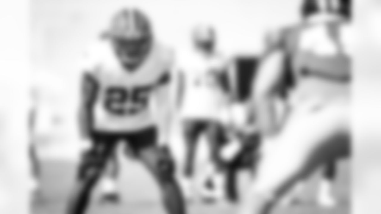 Running back Demetric Felton (25) during the second day of joint practices with the New York Giants on August 20, 2021.