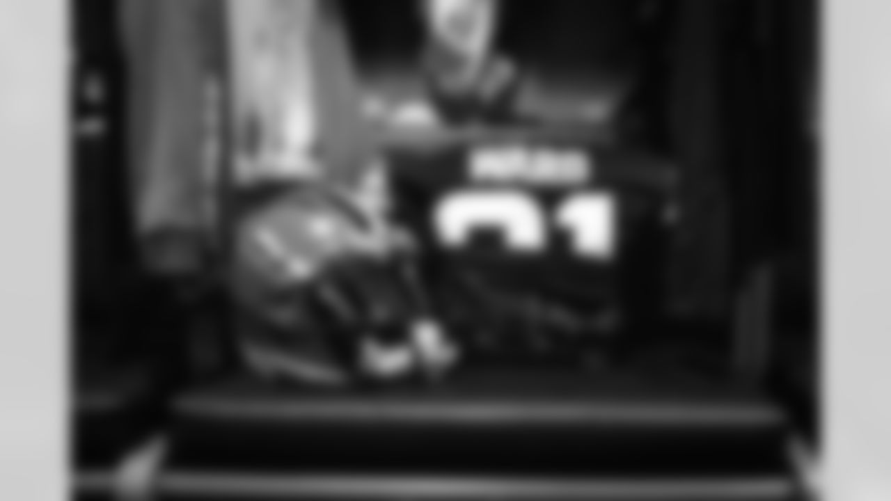 Cornerback Denzel Ward's pads before a NFL football game between the Cleveland Browns and Miami Dolphins on November 13, 2022 at Hard Rock Stadium. The Browns lost 17-39.